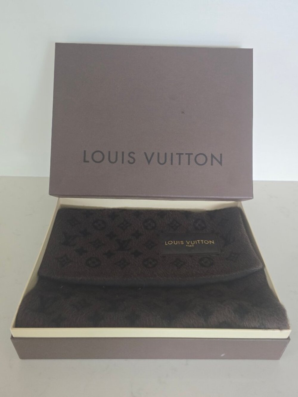 Vintage Louis Vuitton Monogram Alpaca Wool Scarf + Original Box